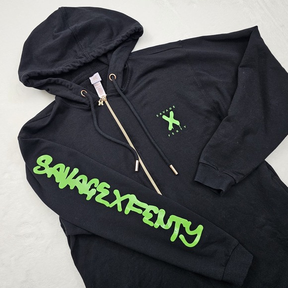 Savage X Fenty Other - Fenty Savage Jump Suit Large Black Rihanna Hooded Fleece Sweat Full Body Womens